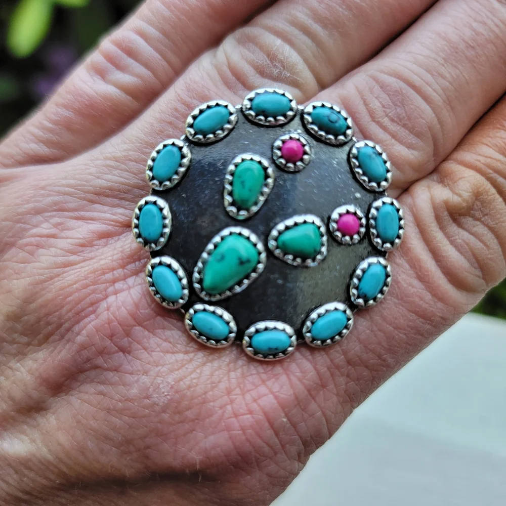 Cactus Turquoise Beaded Free Spirit Boho South Western People ring nwt